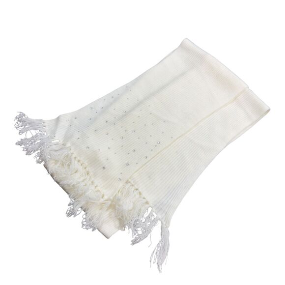 Lot of 2 Women's Black White Beaded Fringe Soft Winter Wrap Long Wide Neck Scarf - Picture 7 of 10